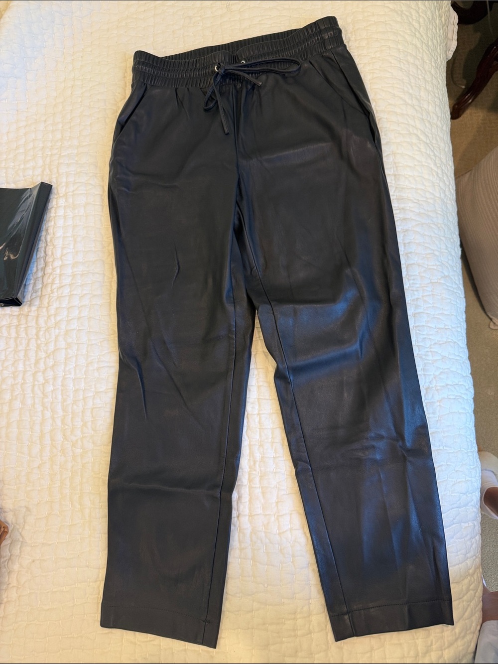 LOFT Black Faux Leather Drawstring Pants